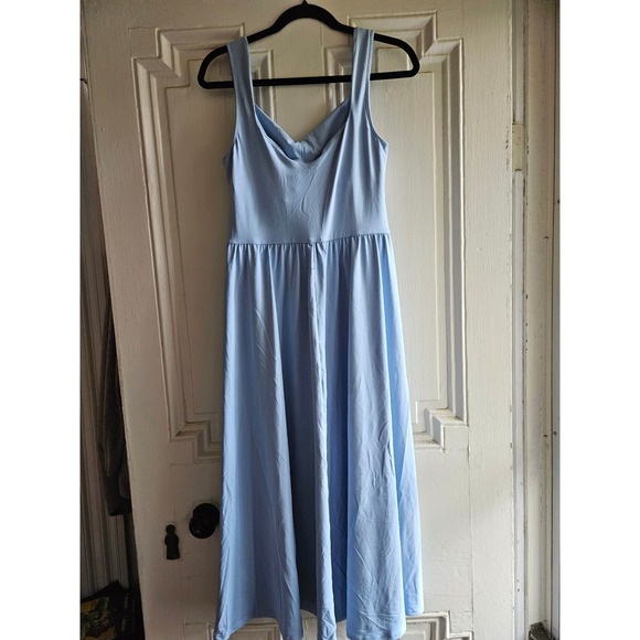 HALARA Dresses & Skirts - Halara Light Blue V Neck Crossover Back Midi Dress Womens Large Sleeveless 02